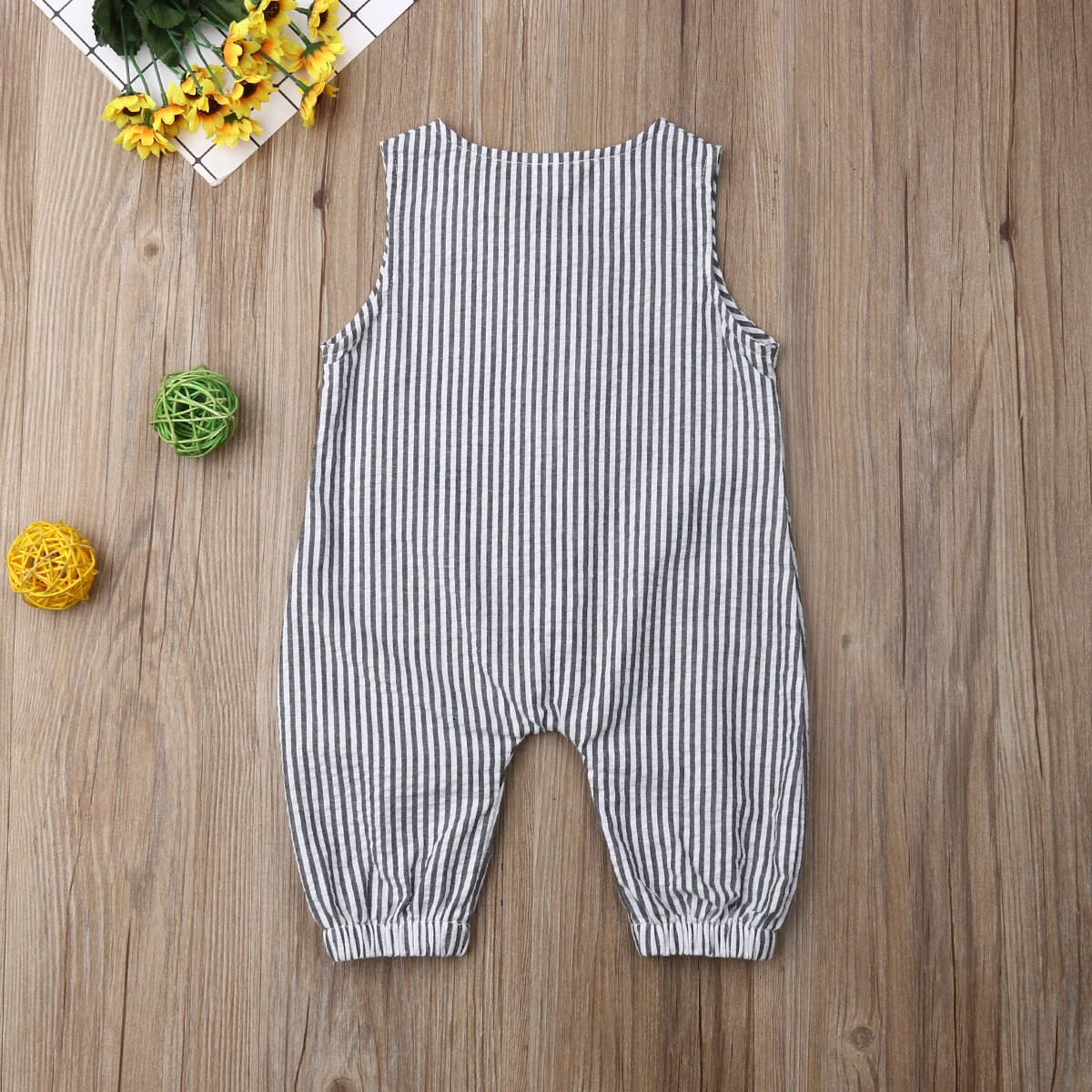 0-18 M Baby Baby Jongens Meisjes Zomer Mouwloze Gestreepte Romper Knop Front Katoen Linnen Jumpsuit