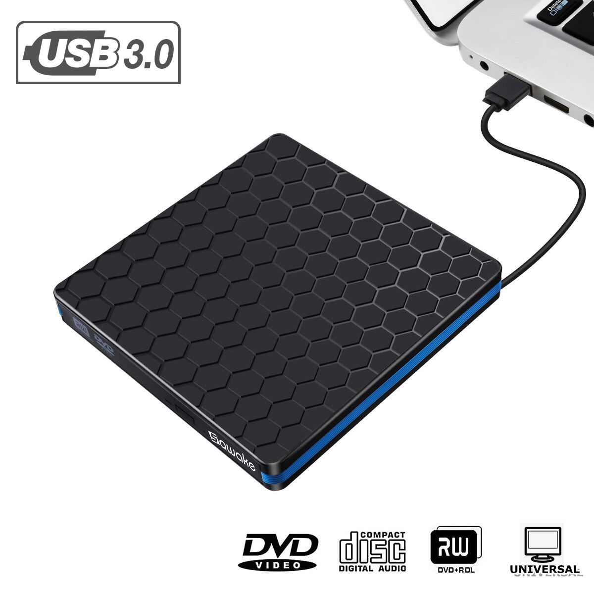 Slim External Optical Drive USB 3.0 DVD Combo DVD ROM Player CD-RW Burner Writer Plug and Play For Macbook Laptop Desktop PC