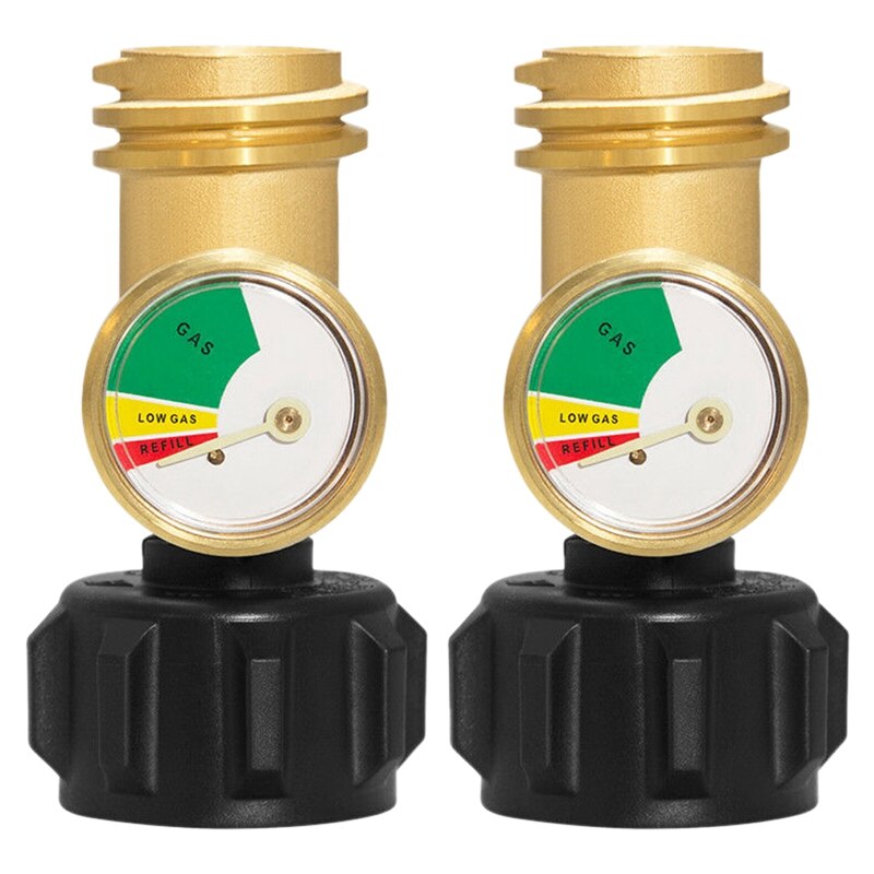 2Pcs Propane Gas LP Tank Bottle Gauge Gas Grill BBQ RV Pressure Adapter Meter Indicator Brass Copper