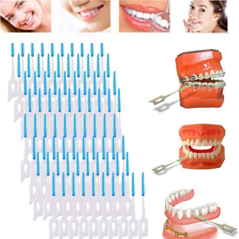 40 Pcs Tooth Hygiene Floss Adults Dual Interdental Brush Toothpick Teeth Stick Floss Pick Oral Gum Teeth Cleaning Care