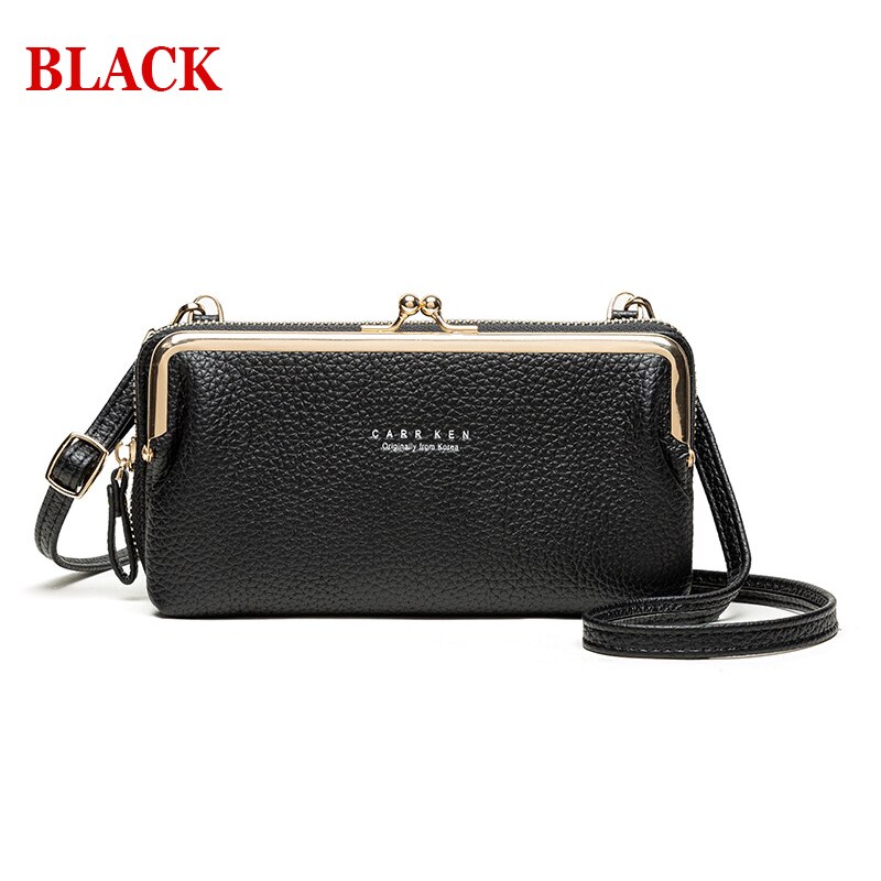 Phone Bag PU Leather Large Capacity Travel Portable Shoulder Bag Brand Ladies Crossbody Bag Messenger Bag: Black