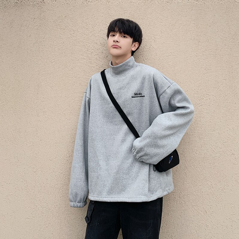 Black Hoodie Men Oversize Turtleneck Thicker Letter Winter Clothes Mens Hoodies Pullover Korean Hip Hop Streetwear Warm