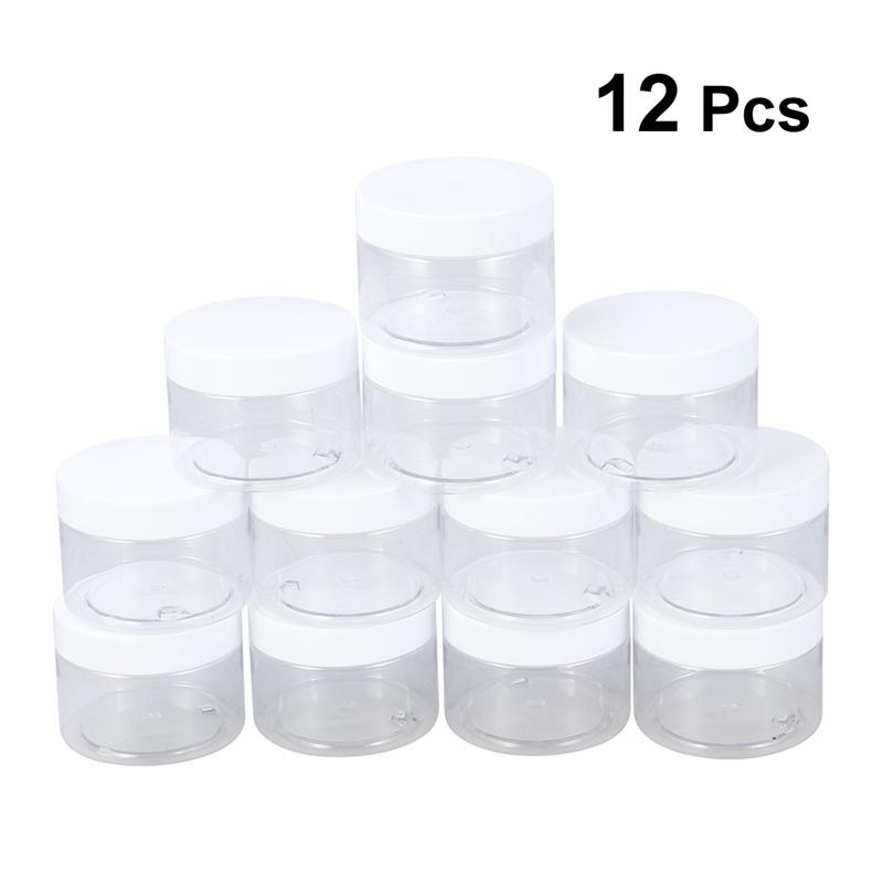 12Pcs Empty Clear Plastic Clay Storage Favor Jars Wide-Mouth Refillable Containers With Lids For Crafts Cosmetics Lotions