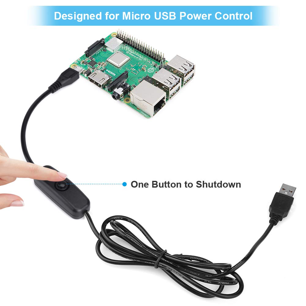 Micro USB with ON/OFF Switch USB Cable Cord Charger Adapter Power Supply 5V 3A for Raspberry Pi 3 Model B B+ and other Devices