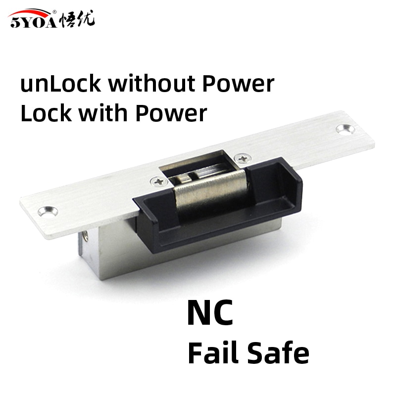 Elektrisk strejklås ingen nc oplåsning mislykkes sikker fejlsikker elektroniske låse til rfid-døradgangskontrolsystem: Nc fejler sikkert