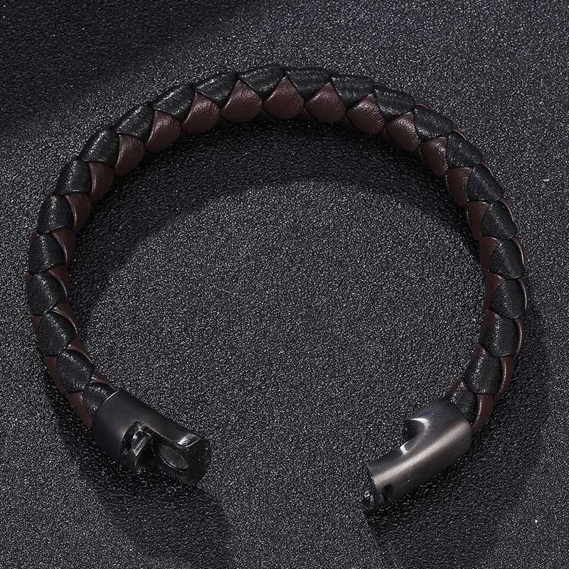 Schwarz Edelstahl Magnetische Verschluss Männer Armbinde Geflochtene Leder Armbinde für Männer Schmuck Jahrgang Mann Zubehör SP0023