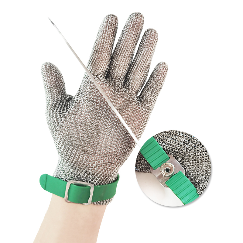 Roestvrij stalen ring mesh handschoenen Anti-cut mesbestendig kettingpost handbescherming keuken slagerhandschoen: Rood / M