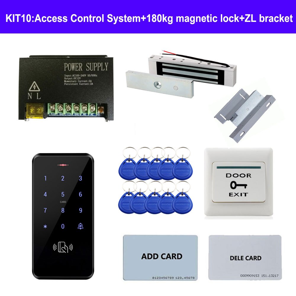 Diverse dør adgangskontrol system kit id tastatur adgangskontrol + strømforsyning + udgangsknap + elektriske dørlåse til kontor