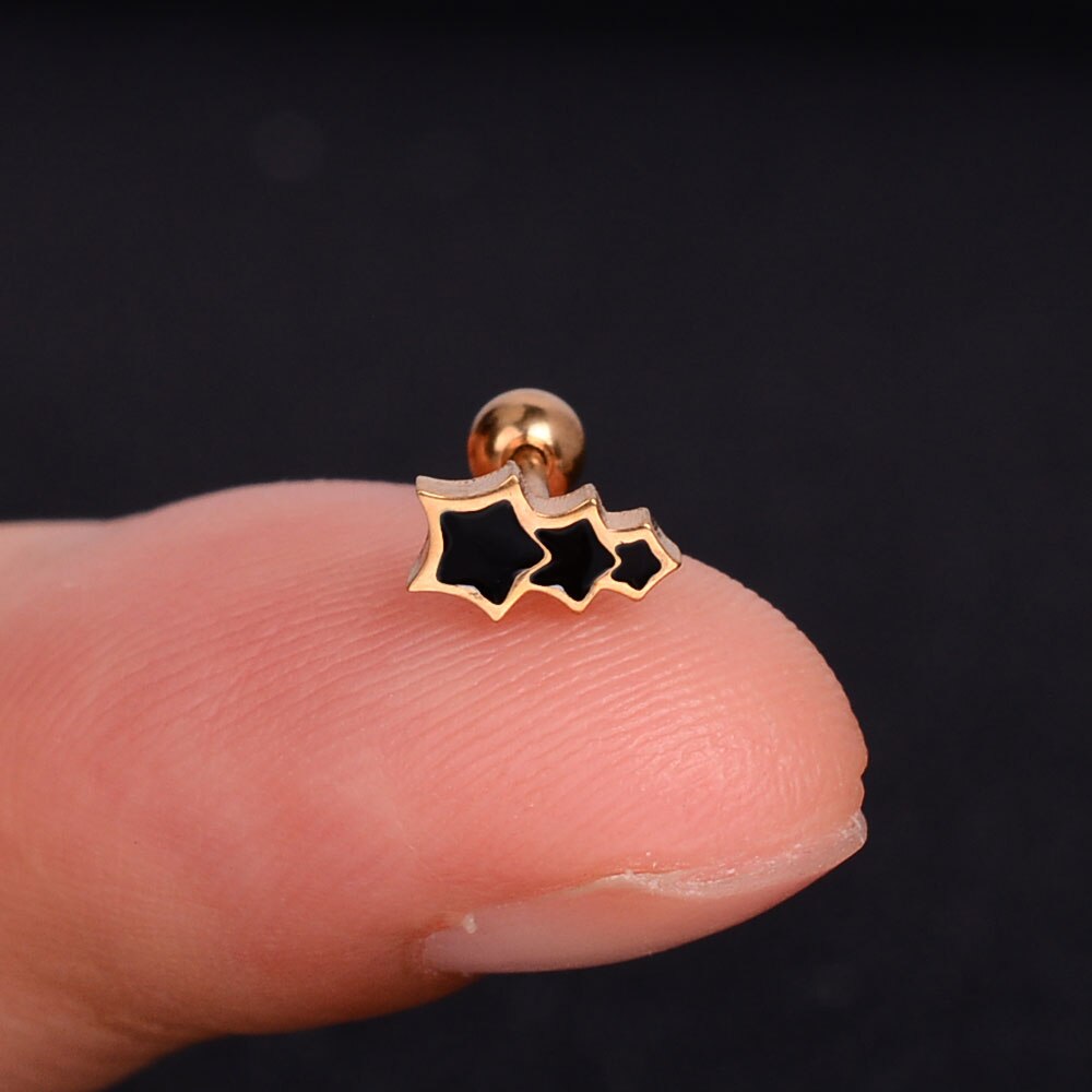 1Pcs Mini Rvs Oor Tragus Kraakbeen Helix Piercing Vlinder Daisy Kroon Sneeuwvlok Ster Kruis Emaille Studs Earring: 8 gold stars