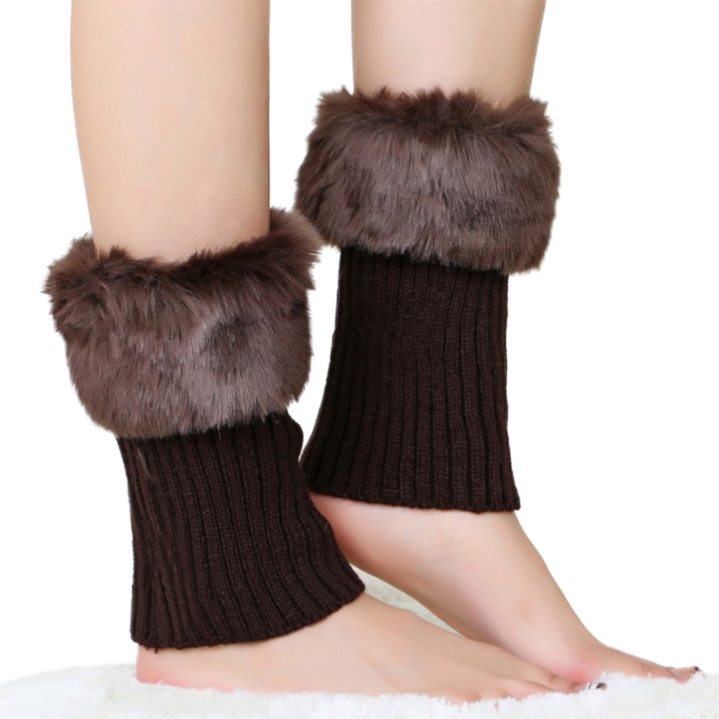 Guêtres en fourrure tricotée au Crochet pour femmes, chauffe-jambes, poignets, chaussettes, guêtres, hiver: Type 3 Coffe