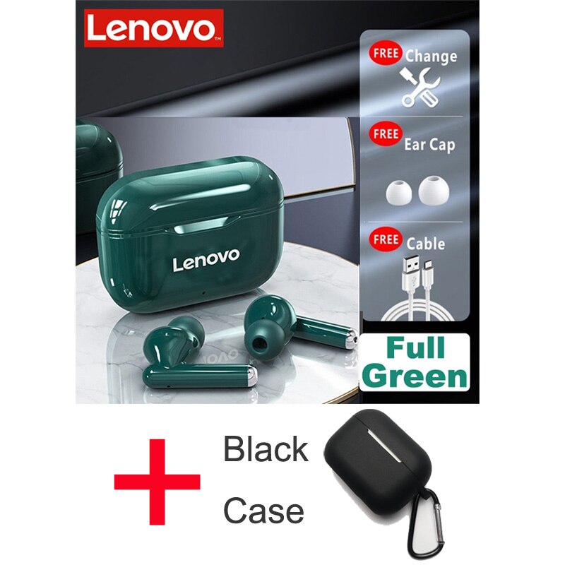 Original Lenovo LP1 TWS auricular inalámbrico Bluetooth 5,0 estéreo doble reducción de ruido bajo Control táctil Larga modo de reposo 300mAH: LP1 green case black