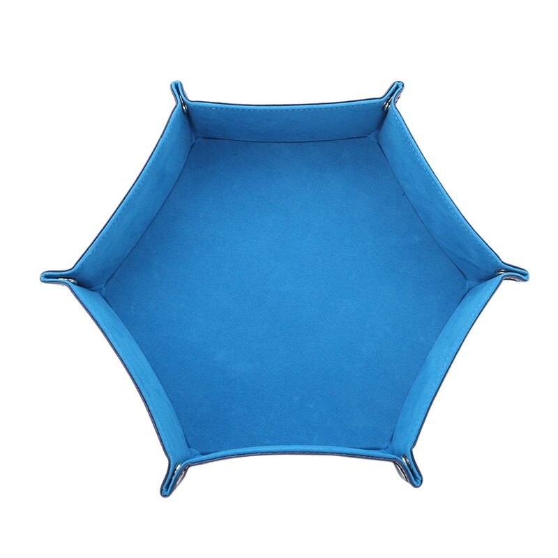 Hexagonal Foldable Pu Velvet Dice Tray Foldable Pu Tray Desktop Folding Storage Tray Dice Game Storage Portable Rolling Tray: Sky Blue Style 2