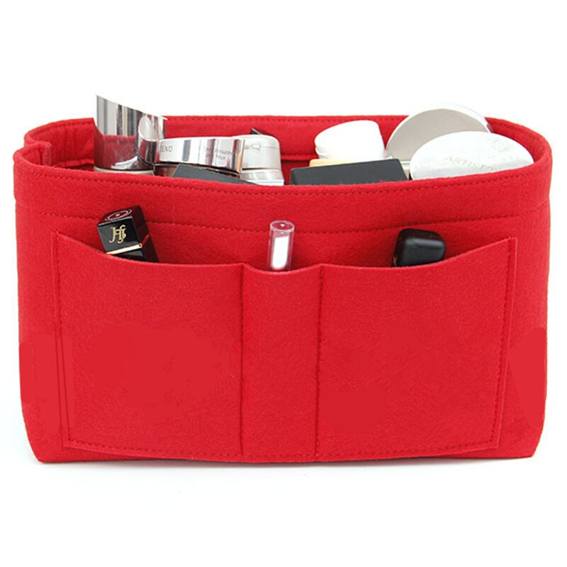 Ruputin kvinder makeup taske filt stof indsats taske organizer make up håndtaske dame rejse organisator multifunktionel kosmetik taske: Rød