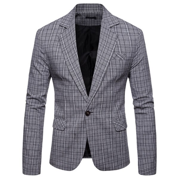 Rayé Blazer Veste hommes printemps automne bouton unique Costume Blazer hommes fête de mariage Blazers occasionnels Veste Costume Homme: light gray / XL