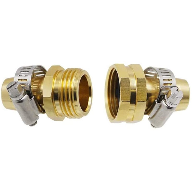 3 Sets Brass Garden Hose Repair Kit,Water Hose Mender Male Female Connector with Stainless Clamp (3/4-5/8)