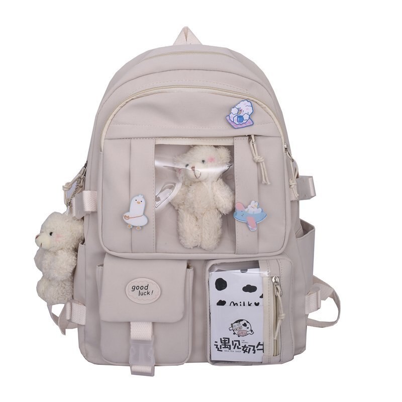 Tieners Rugzakken Voor Meisjes Schooltassen Vrouwen Multipocket Tas Grote Capaciteit Rugzak Mochila Feminina Kawaii Zakken: WHITE / With-Accessories