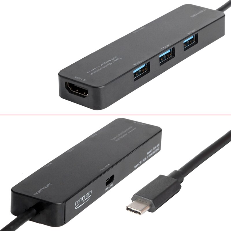 Type-C to HDMI HD Video Adapter Cable TYPE-C to HDMI Converter PD 5 in 1 Docking Station 4K USB