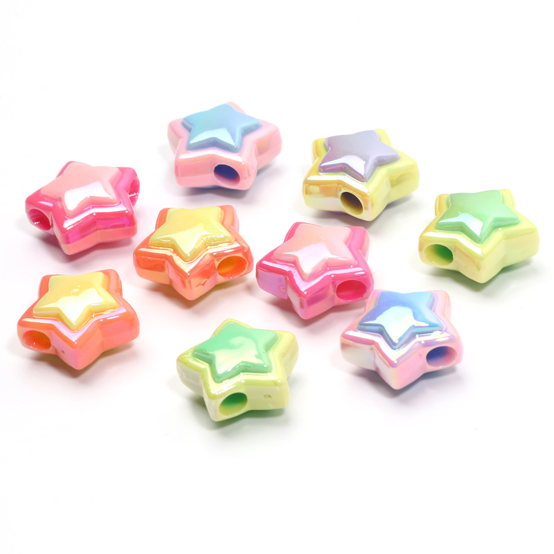 10pcs 17mm AB Star Beads UV Pentagram Acrylic Beads For Jewelry Making Diy Bracelet Phone Chain Keychain Handmade Accessories