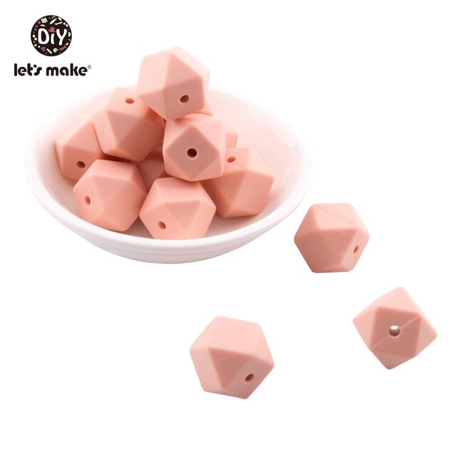 Hacer cuentas de silicona para mordedor 20PC grande 17mm geométrico hexagonal collar de dentición DIY pulsera cuentas de silicona: peachy