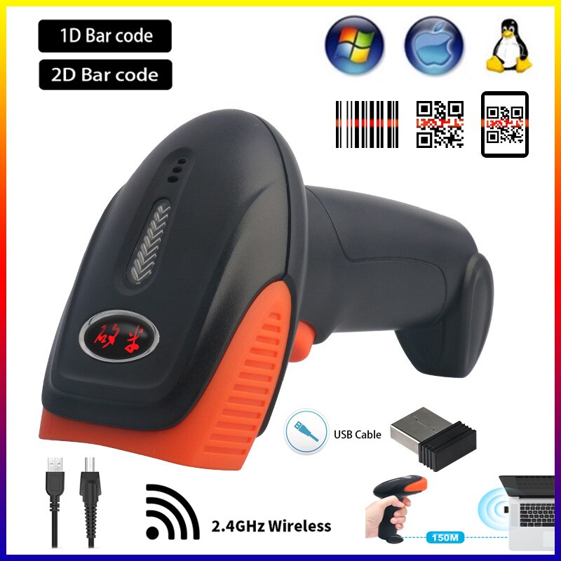 1D Code 2D Code Bedrade Draadloze Code Scanner Bluetooth Barcode Scanner Usb Scanner Code Scanner Supermarkt Kassier