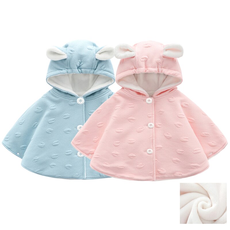 Koreaanse Baby Winter Capuchon Meisje Effen Fluwelen Warme Poncho en Capes Casual Konijn Oor Kinderen Bovenkleding Mantel Jas