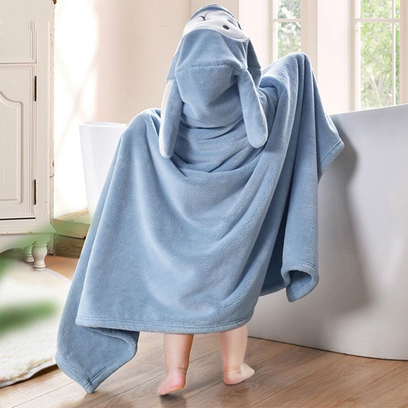 Badhanddoek, schattige cartoon koraalfleece kinder multifunctionele badjas met muts, kinderdeken 70*140cm
