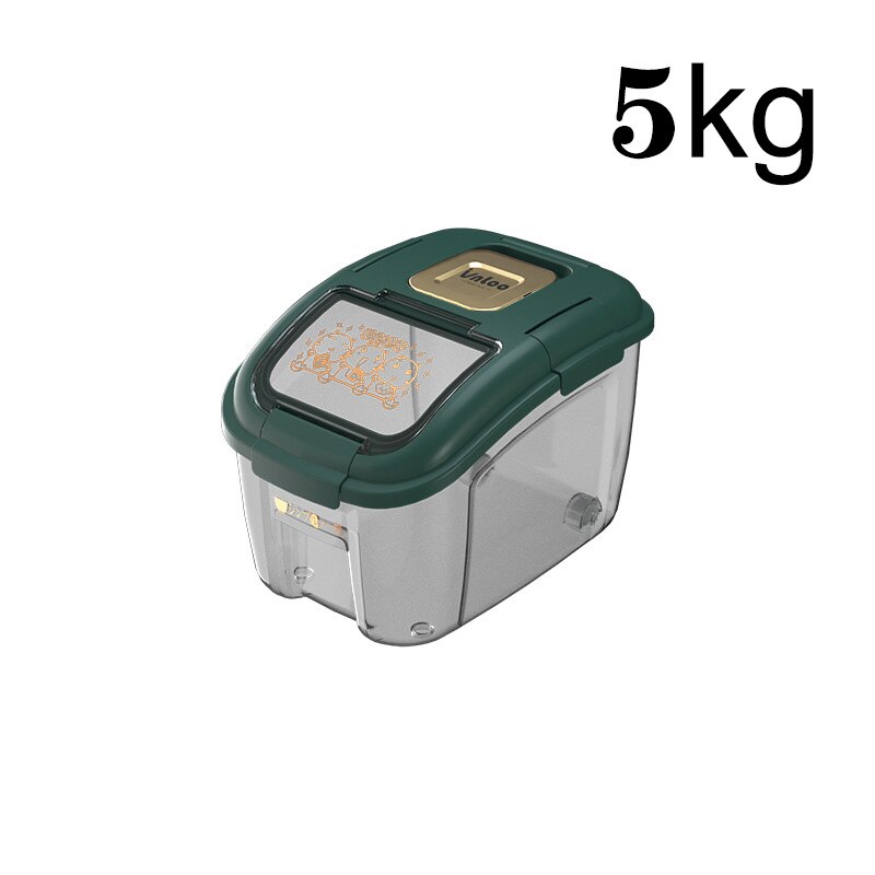 Contenedor grande de cocina de 5-25KG, cubo a prueba de insectos, a prueba de humedad, tarro sellado de grano de arroz, almacenamiento doméstico, caja de tienda de comida para perros y Mascotas: 5KG green