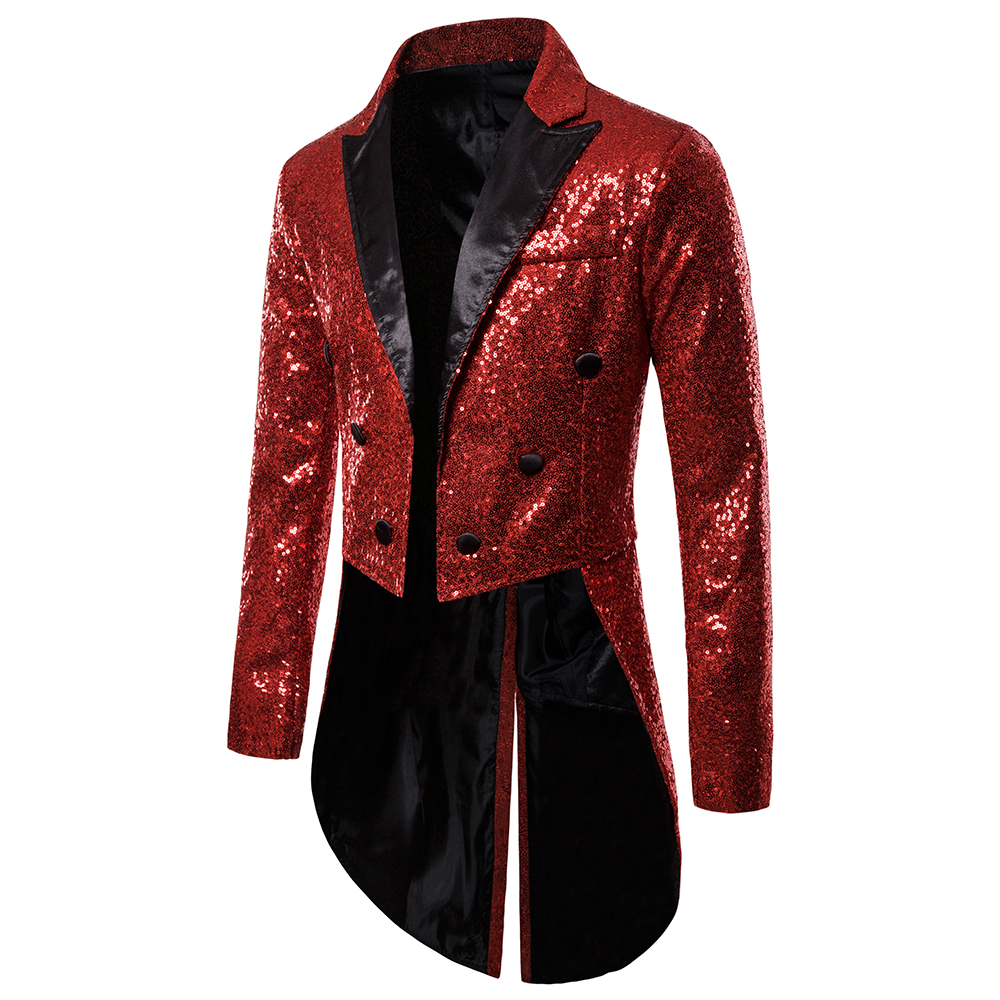 Traje de hombre con botones de lentejuelas redondas, esmoquin, espectáculo de escenario, presentador de boda, Festival de baile, celebración, cena, ropa informal para hombre, abrigo para hombre: L / Rojo