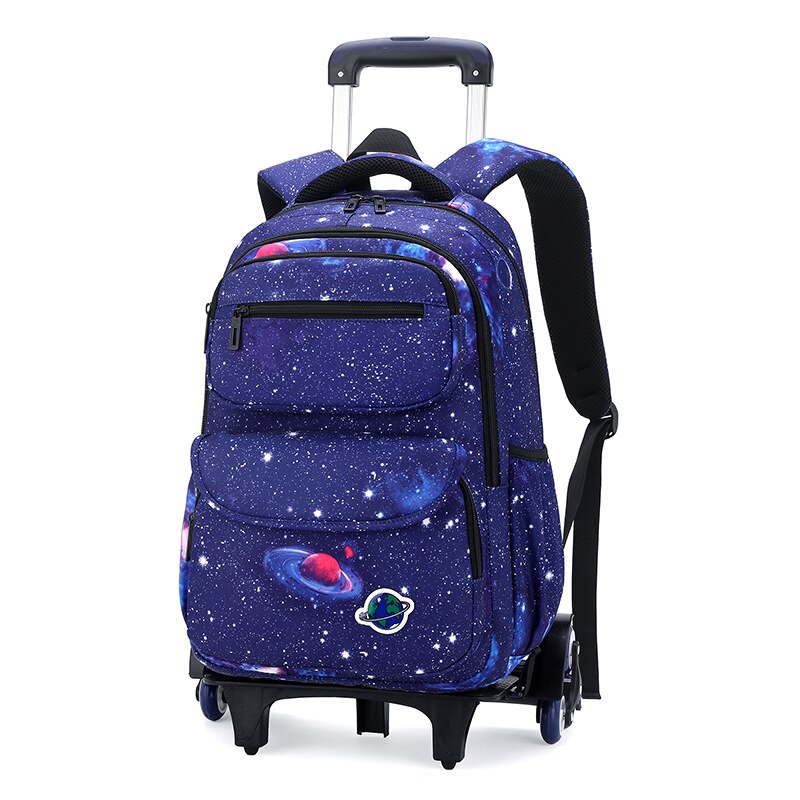 Kinder Trolley Schulranzen Raum Starry Sky Gedruckt Abnehmbarer Jungen Roll Rucksäcke Kinder Gepäck Rädern Taschen Bare Bookbag: 6 wheels D