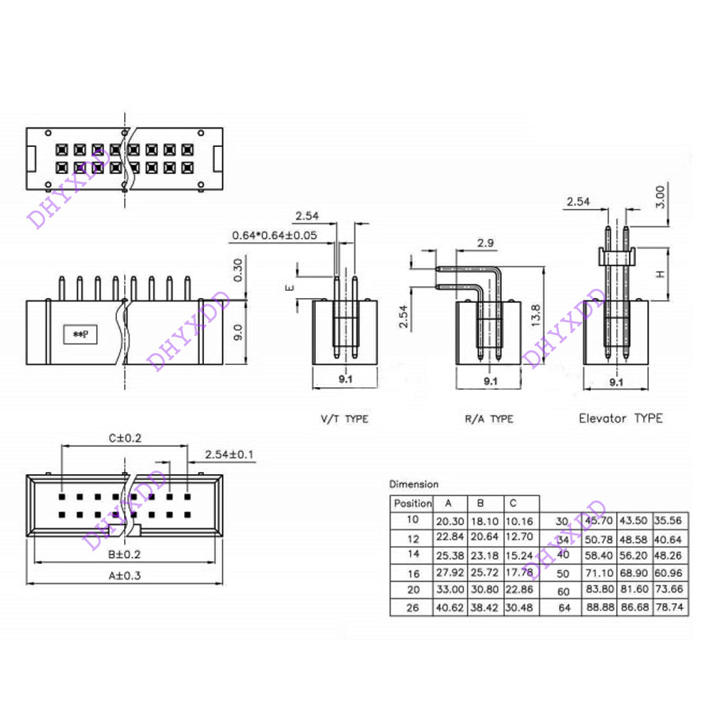 10Pcs 2.54Mm 2X10 Pin 20 Pin Male Gehuld Pcb Box Header Idc Socket