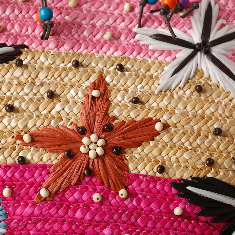 Bohemian hand-embroidered starfish straw bag beaded woven handbag shoulder bag