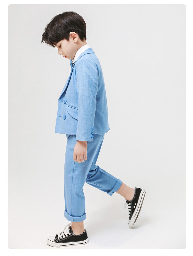 Conjunto de traje Formal a rayas para niños, traje de boda de espectáculo de pasarela de Piano, de doble botonadura Blazer, pantalones, 2 piezas
