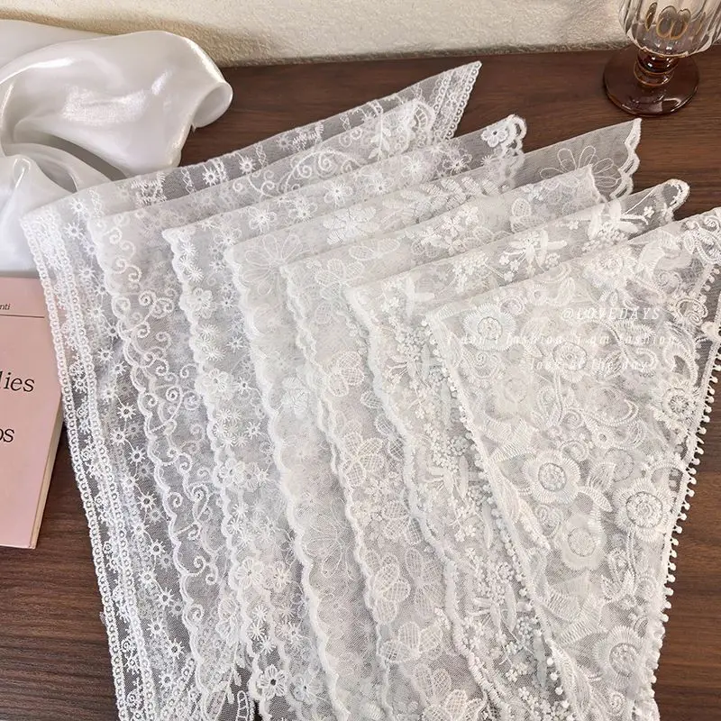 Pañuelo para el pelo de encaje Floral tejido blanco para mujer, pañuelo triangular Retro, sombrero, foto de viaje, diadema, accesorios para el cabello, verano