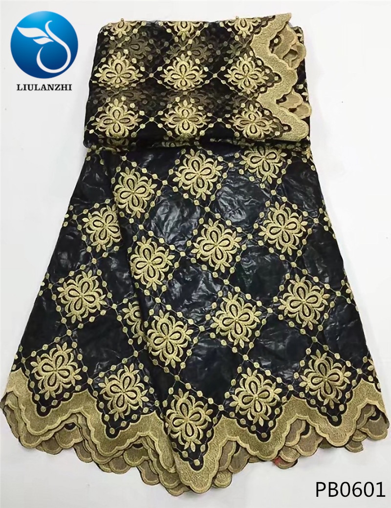 LIULANZHI negro riche getzner brode getzner riche tela de algodón tela bazin africano tissu con cuentas con 2 yardas de encaje neto PB06