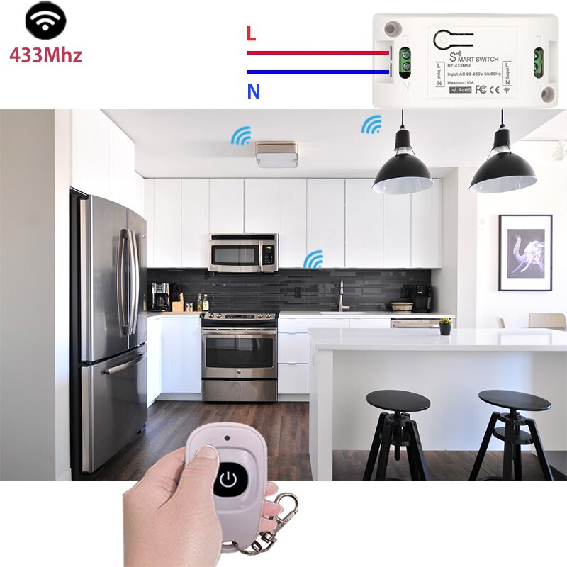 433MHz AC 220V télécommande 10Amp 2200W 1CH relais récepteur et émetteur interrupteur pour éclairage lampe LED et système de porte