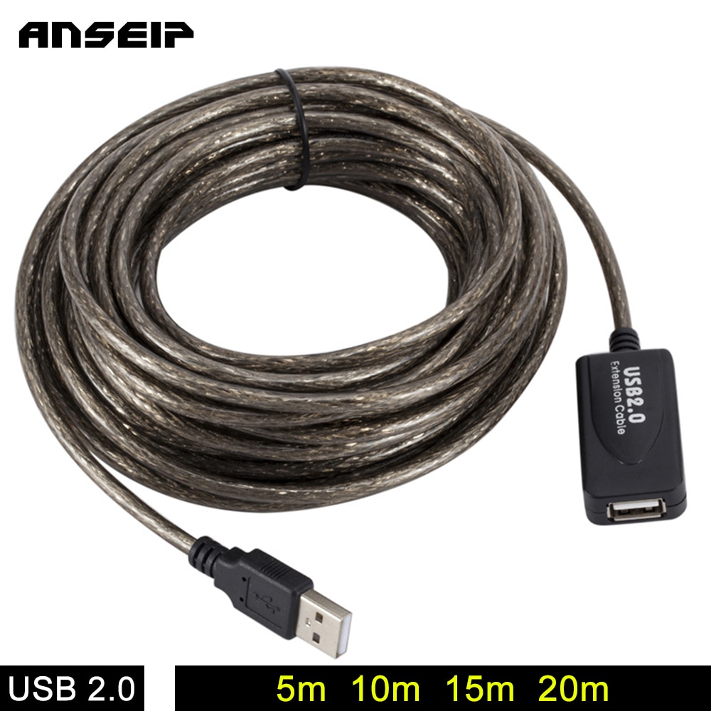 Anseip usb 2.0 forlængerkabel 20m/15m/10m/5m han til hun aktiv repeater forlænger forlængerkabel usb adapter