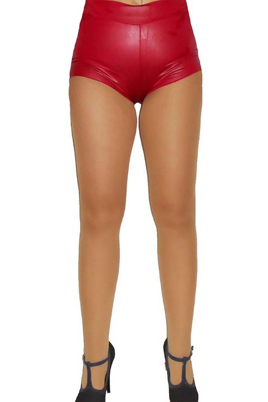 RED LEATHER MINI SHORTS: XL