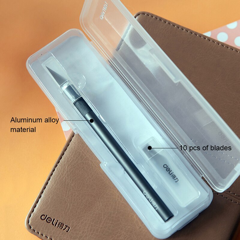 Deli Magnetic Metal Utility Knife Art Carving Knives нож with Blades Ruler Cutting Mat Pad Unboxing Cutter for Office Supplies