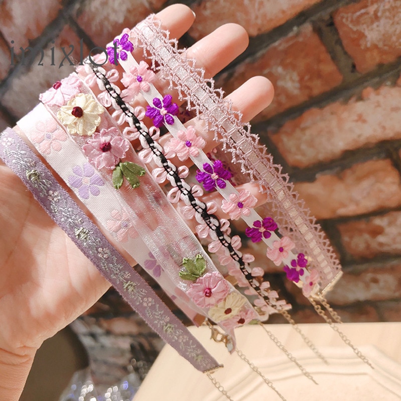 Korea stof blonder plaid stribet blomst sommer piger kvinde choker frisk vintage clavicular kæde korte halskæde smykker