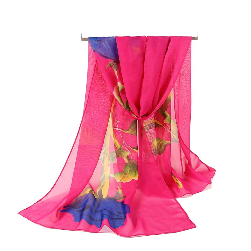 Women's Long Soft Rose Flower Print Wrap Lady Shawl Silk Chiffon Scarf: 07