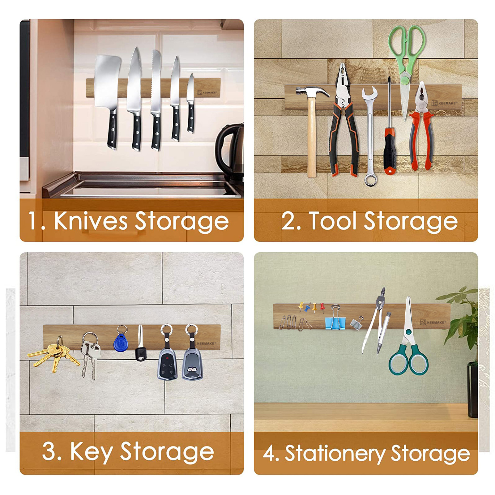 Keemake Magnetische Mes Houder Voor Keuken Messen Magneet Mes Hanger Voor Muur Acacia Houten Blok Krachtige Magnetische Strip