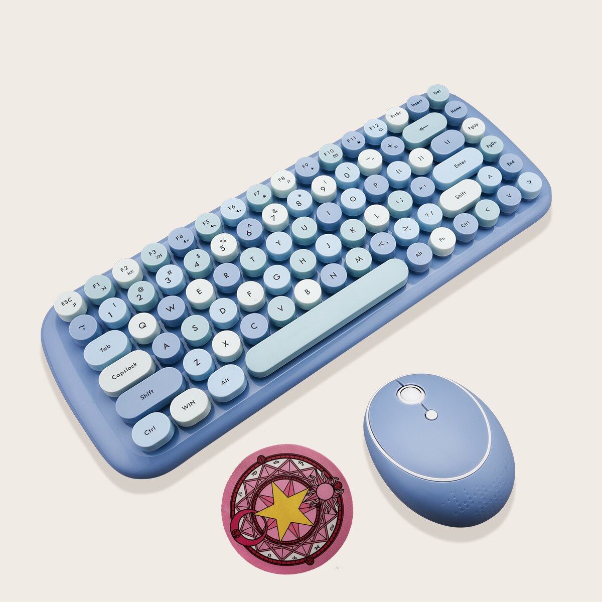 Notebook 3 in 1 Wireless Keyboard Mouse Numeric Combos 2.4G Wireless Number Pad Round Punk Mini Keyboard and Mouse Free Mousepad: Blue 2 in 1