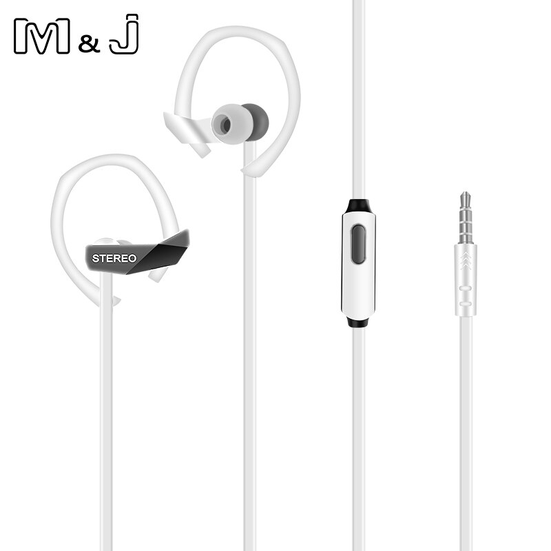 M&J M05 3.5mm Super Bass Wired Sport Headphone Stereo Running Headsets With Microphone For PC Iphone Samsung Xiaomi: White