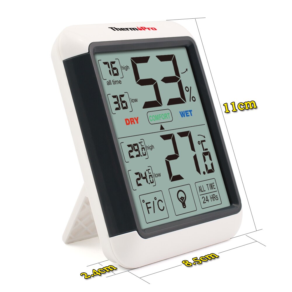 Thermopro TP55 Digitale Thermometer Hygrometer Indoor Outdoor Thermometer met Touchscreen en Achtergrondverlichting Temperatuur Vochtigheid