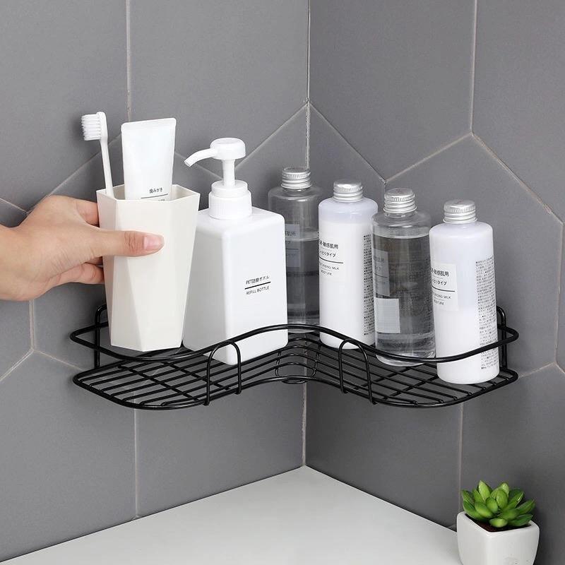 Estante de hierro para baño, soporte de pared para almacenamiento de champú, sin perforaciones, para cocina y ducha
