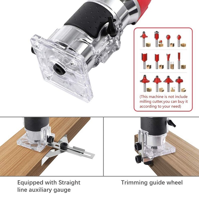 TOP 800W Handheld Router Woodworking,Portable Electric Hand Wood Trimmer Slotting Cutting Trimming Machine 30000Rpm US Plug