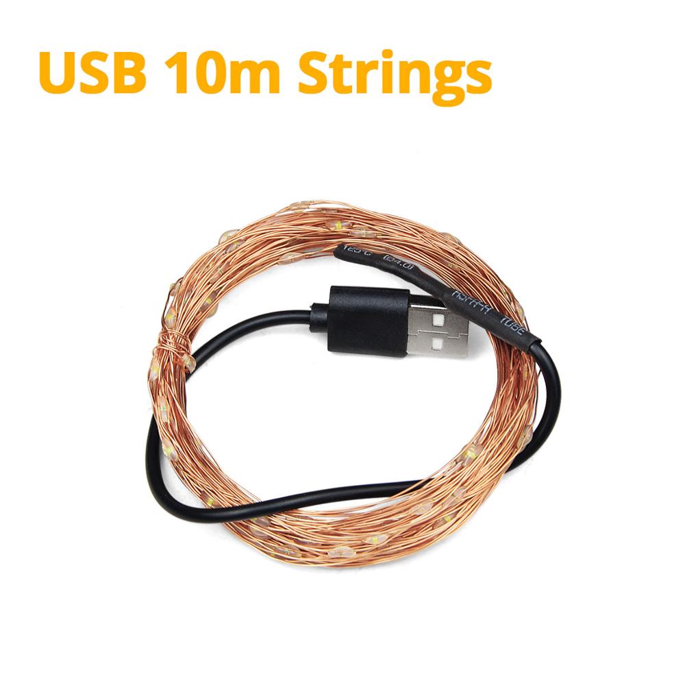 5/10/20m jul led ljus dekoration utomhus solenergi sträng ljus usb krans fairy lights bröllopsfest belysning: 10m usb led strängar / Vit
