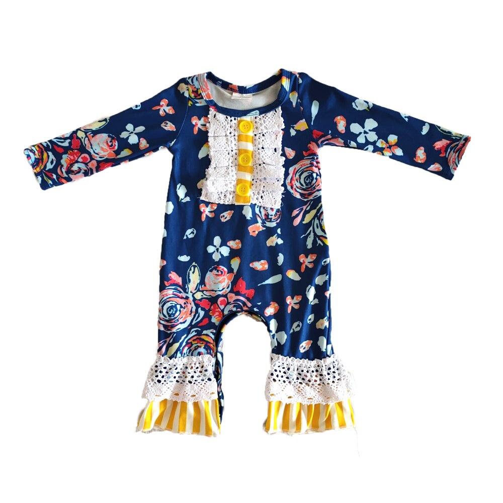 Barn fall bukse blomster mønster og volanger for jenta jumpsuit baby jente langermet bukse