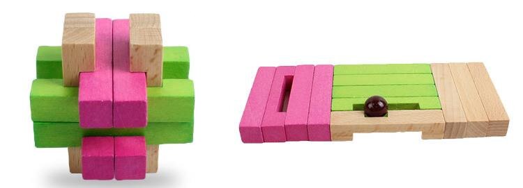 colorful wooden Luban Lock Classic IQ Wooden Puzzle Mind Brain Teasers Burr Puzzles Game Toys for Adults Children