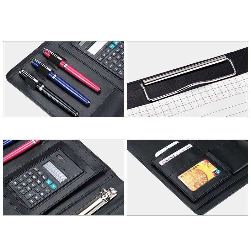 PU Leather A4 File Writing Pad Presentation Folder Portfolio with Calculator for Business IPad/Table Interview Resume Binder